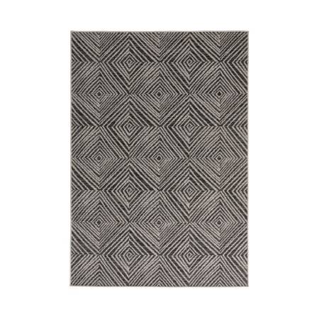 Tapis de salon ethnique en polypropylène noir et blanc rectangulaire à motifs géométriques