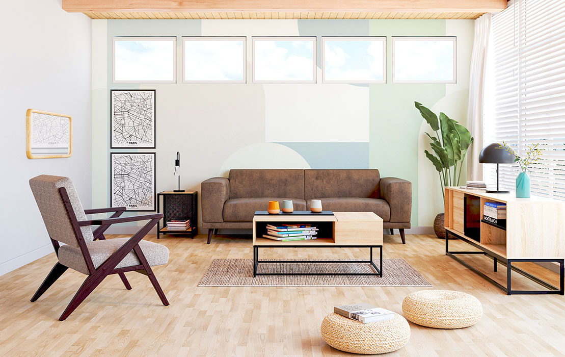 meubles industriels vintage salon minimaliste